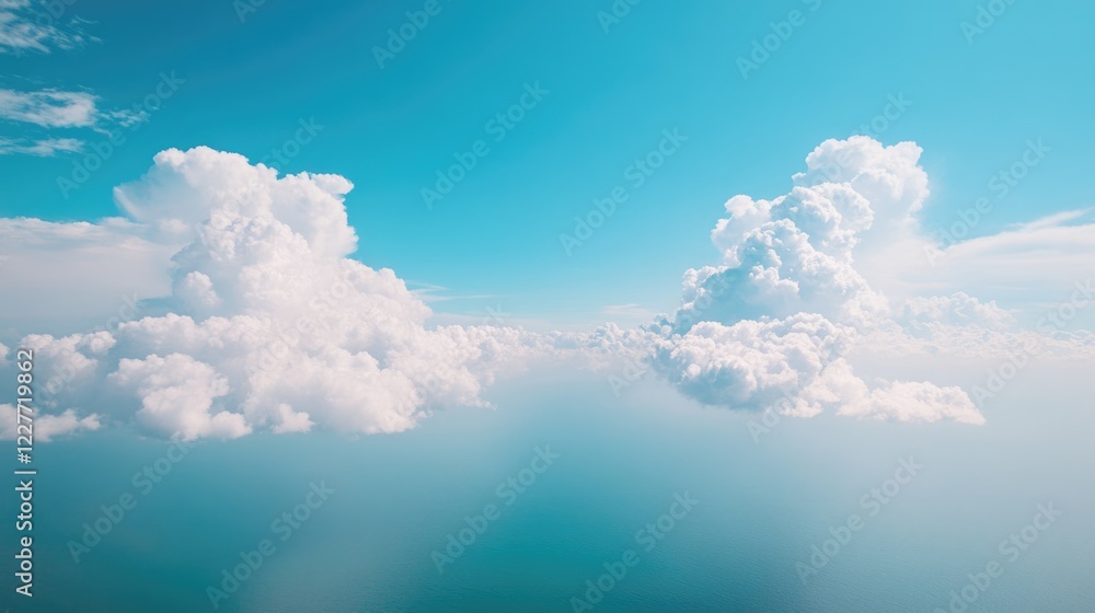 Poster aerial view of serene sky and ocean showcasing dramatic cloud formations with ample negative space f
