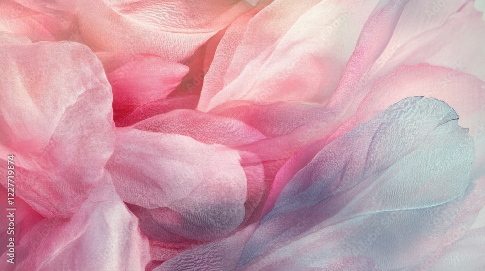 Poster pastel rose texture with soft silk chiffon and feathers creating a gentle candy cotton inspired coll