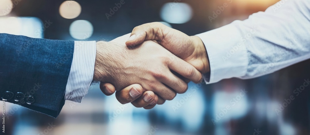 Poster engineers shaking hands in a warehouse after finalizing a logistics deal with ample space for text a