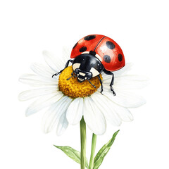Obraz premium Bright Ladybug Resting on a White Daisy Flower in a Sunny Garden Setting