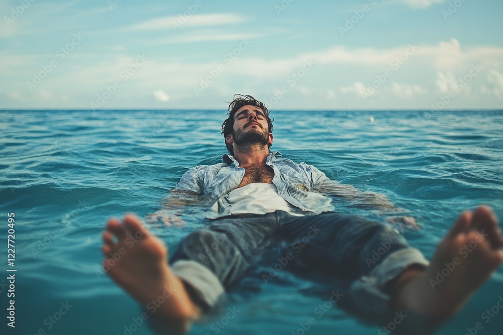 Aufkleber man enjoying a tranquil float in serene ocean waves
