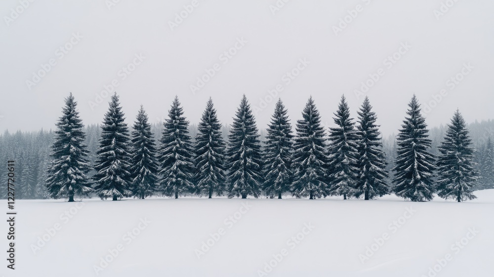 Poster snowy landscape featuring snow-covered fir trees creating a serene winter backdrop ideal for christm
