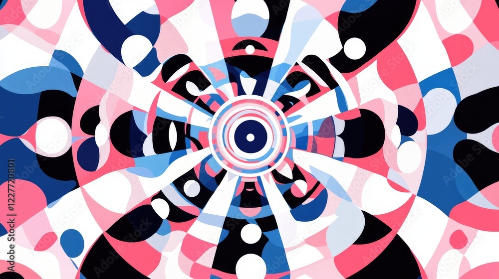 Aufkleber Modern Abstract Circular Design in Pink Blue and White with Dynamic Shapes and Patterns for Creative Backgrounds and Visual Projects