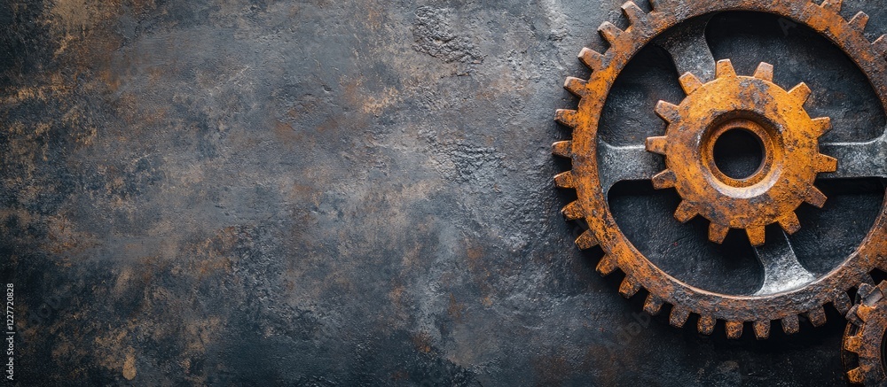 Poster industrial gear mechanism background with text space for engineering and mechanical design concepts