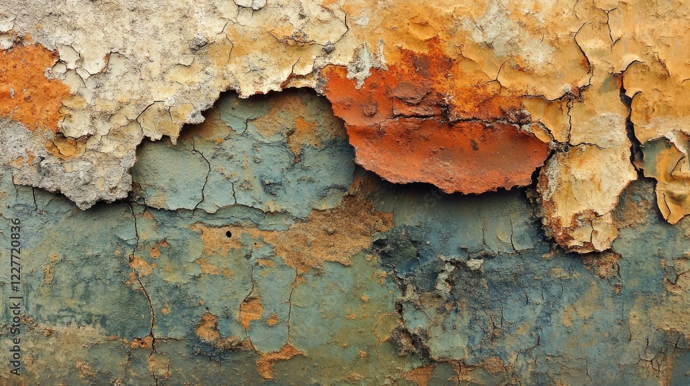 Poster textured vintage brick wall with weathered paint layers and visible cracks showcasing rustic charm a