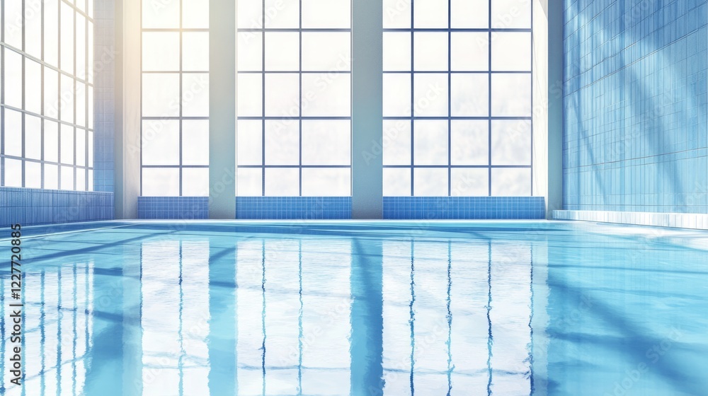 Aufkleber bright and airy indoor swimming pool featuring large windows with reflections and ample empty space 