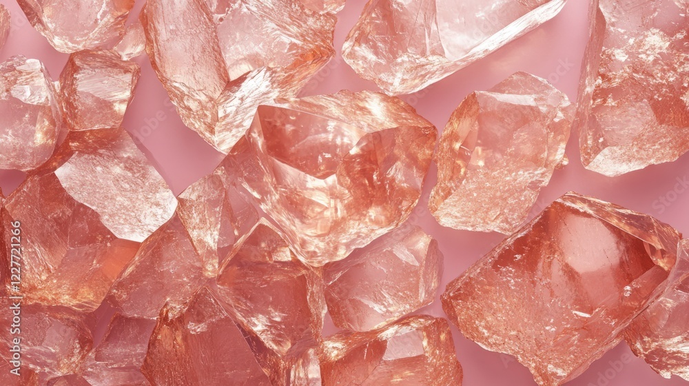 Poster rose gold gemstone rock texture with rough mineral surfaces on a soft pink background creating a war