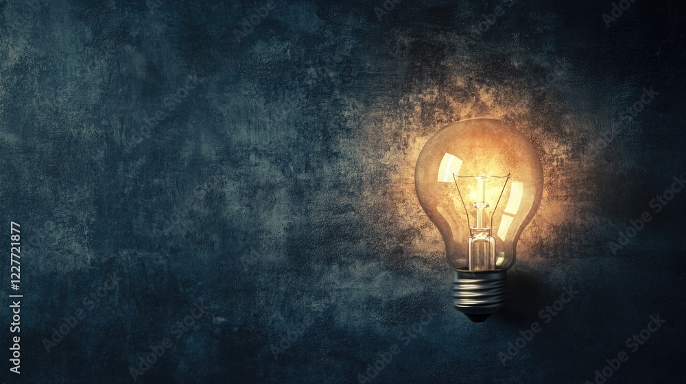 Aufkleber illuminated bulb on grunge dark background with empty space for text and creative ideas