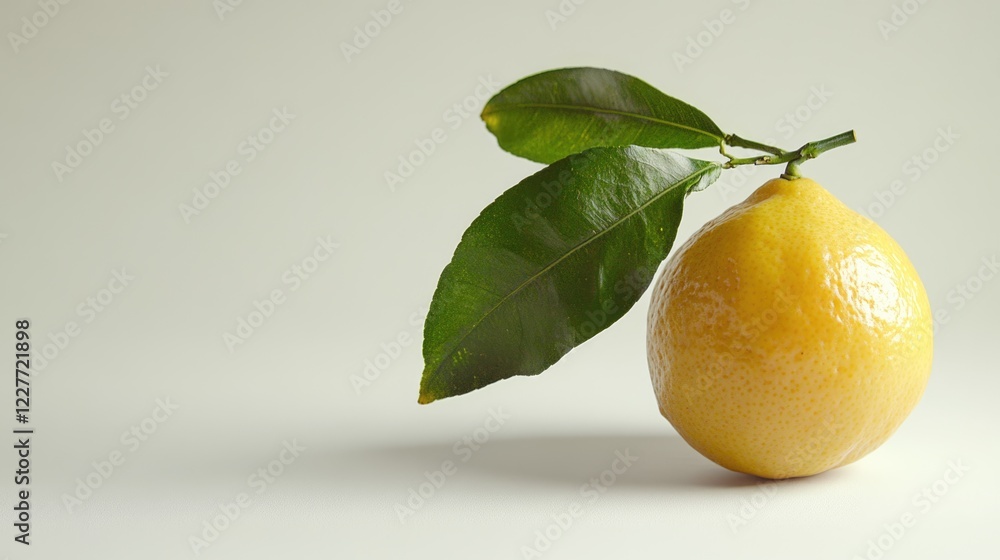 Aufkleber fresh lemon with green leaves isolated on white background featuring ample space for text and design