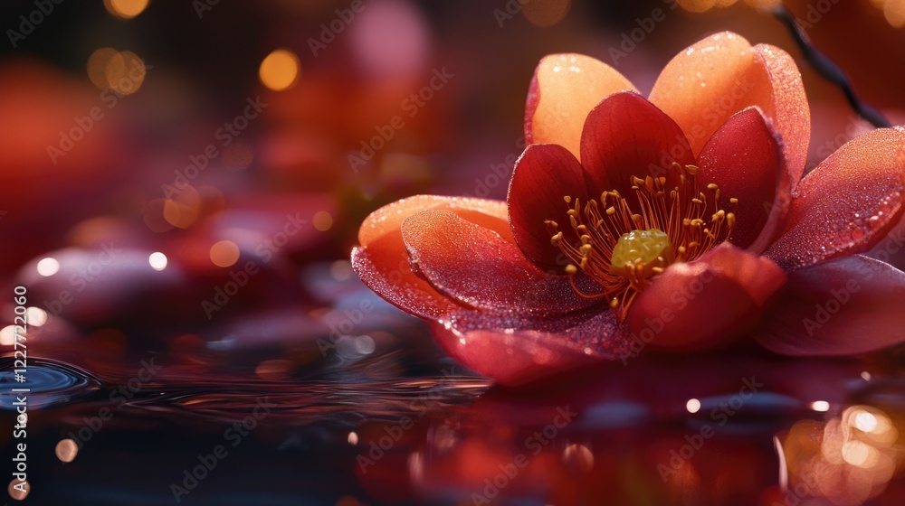 Poster tranquil water lily bloom with dew for relaxation meditation and mindfulness practice in a serene na