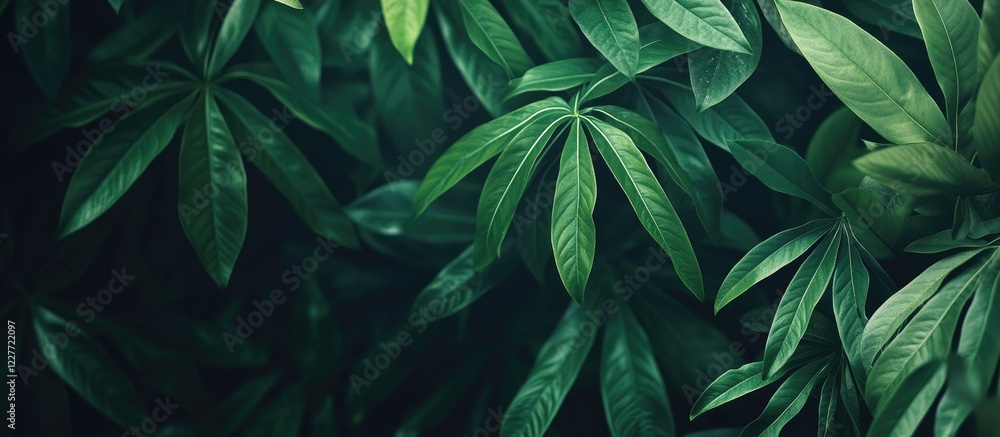 Poster soft blurred green leaves low angle view with empty copyspace for nature inspired text input or cove