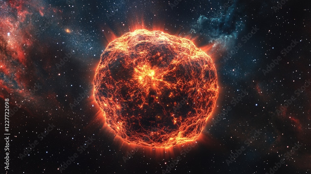 Poster vibrant supernova explosion in deep space with cosmic background and empty copyspace for text placem