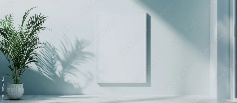 Poster blank billboard frame mockup on minimalist white wall ready for branding and logo placement with amp