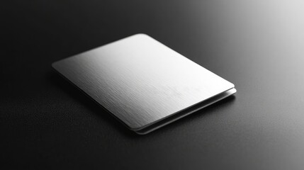 Sleek matte silver gift card on reflective black surface highlighting simplicity elegance and ideal copy space for branding or marketing