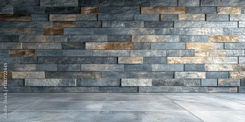 Poster elegant gray and natural stone wall tiles interior design with empty copy space for custom text
