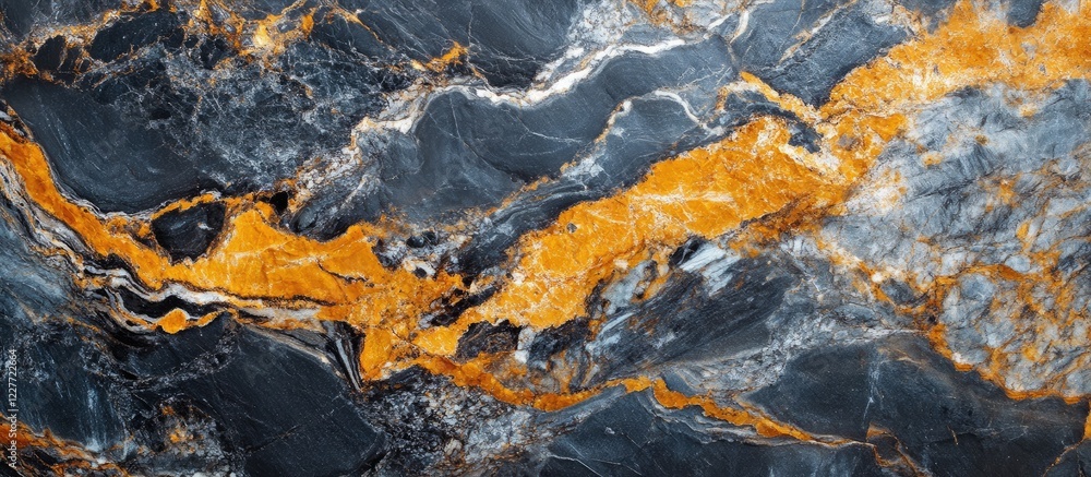 Poster Black Slate Marble Texture with Vibrant Orange Veins Ideal for Backgrounds and Text Placement in Interior Design Projects