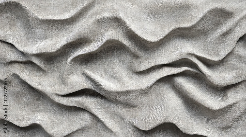 Poster Elegant light gray textured panel with undulating fabric waves for modern design and decoration concepts