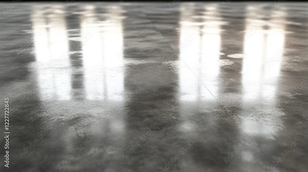 Poster Minimalist Shiny Concrete Floor with Reflective Surface and Ample Copy Space for Modern Design Layouts