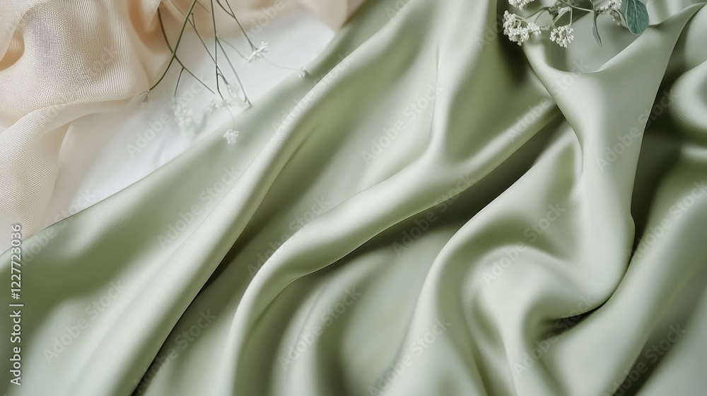 Aufkleber smooth khaki green silk fabric draping elegantly with soft texture and a matte finish ideal for fash