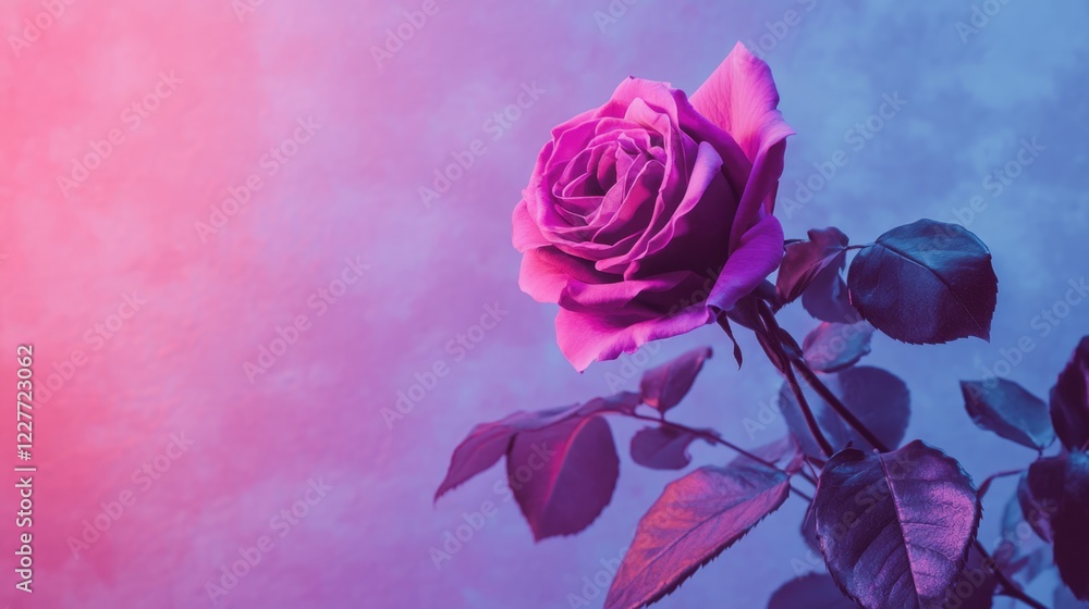 Poster Elegant rose with purple hues against a textured gradient background creating a serene and minimalistic aesthetic ambiance.