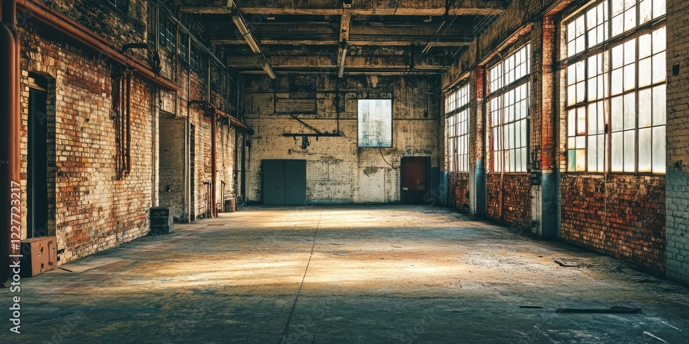 Poster industrial factory interior with abundant empty space ideal for text and design elements