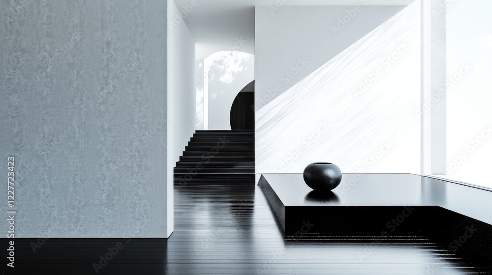 Poster contemporary minimalist living space showcasing sleek design and open layout with elegant black and 
