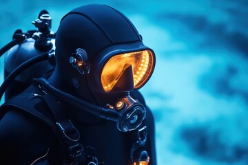 Diver prepares for underwater exploration in vibrant blue water at a coral reef site