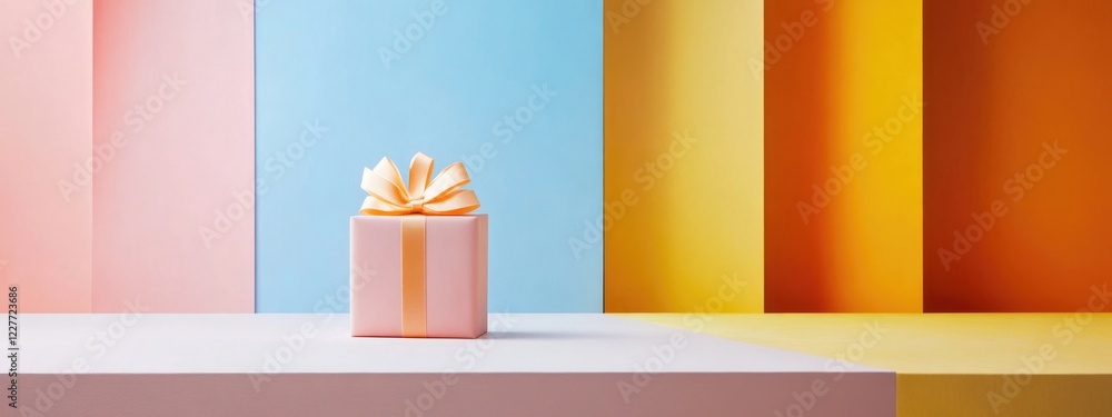 Poster Colorful minimalist stationery display with vibrant pastel palettes and empty space for text in an aesthetically pleasing studio setting