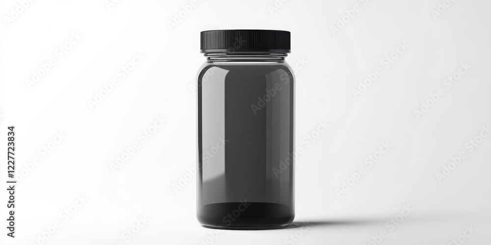 Poster transparent jar with black lid isolated on white background ideal for packaging and label design wit