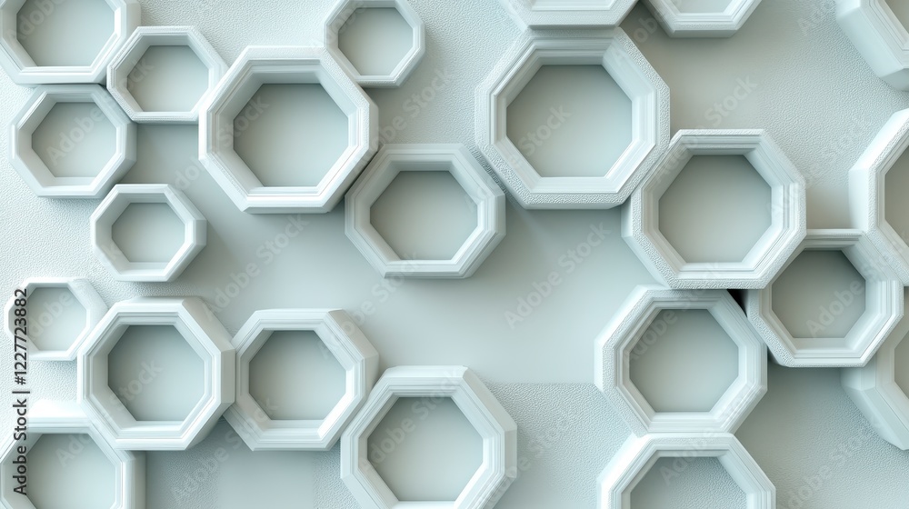 Poster abstract background with white octagons and textured surface. clean geometric shapes create a minima