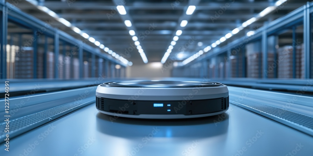 Poster automated high-tech warehouse interior with efficient stacking and organization featuring space for 
