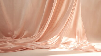 Elegant rose gold satin fabric backdrop for photography showcasing soft drapes and gentle light reflections ideal for stylish portraits.
