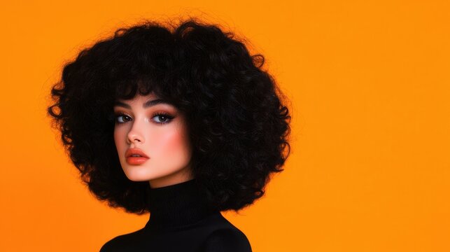 Woman, Afro hairstyle, orange background, beauty portrait, fashion