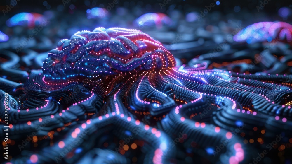 Aufkleber abstract representation of a neural network with glowing connections and vibrant colors
