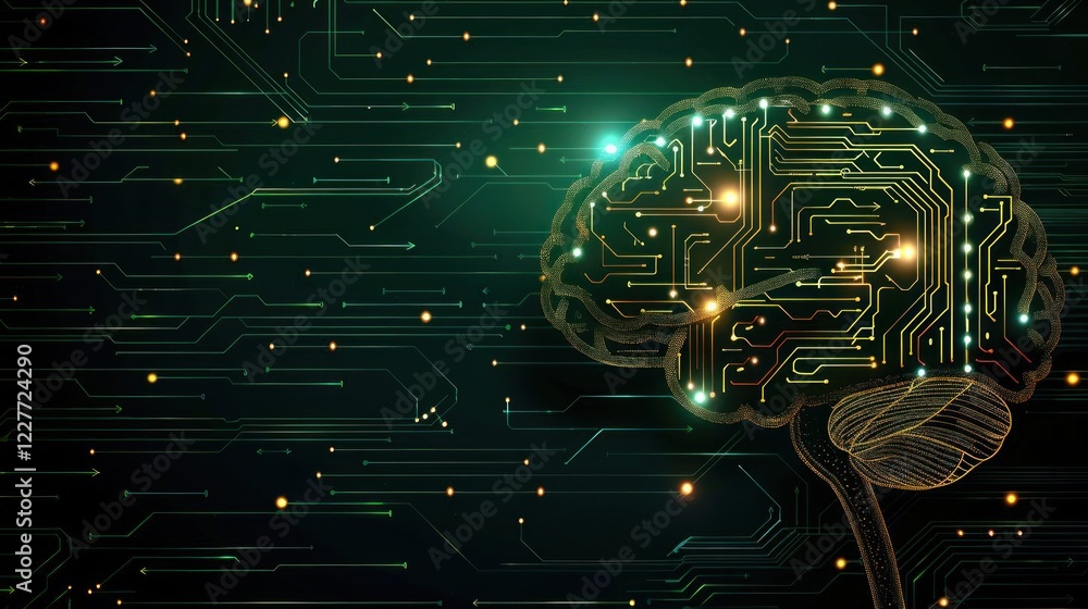 Poster abstract representation of a brain with circuitry, symbolizing technology and innovation in a digita