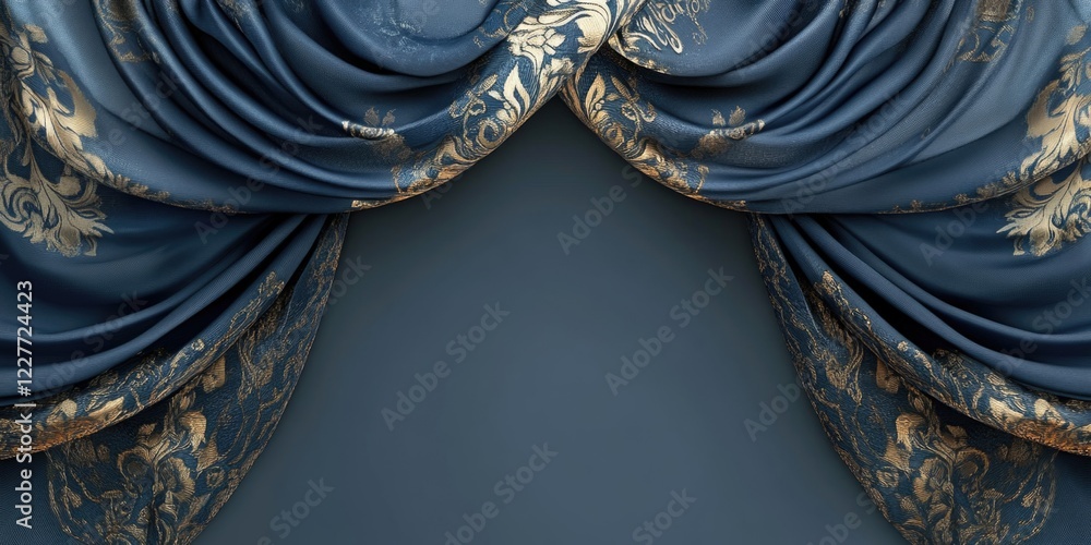 Poster luxurious fabric drapery with rich patterns and elegant folds creating a sophisticated backdrop for 