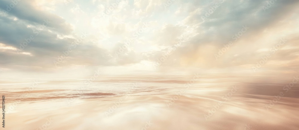 Aufkleber serene beach horizon with gentle waves and soft light, providing ample empty space for text and crea