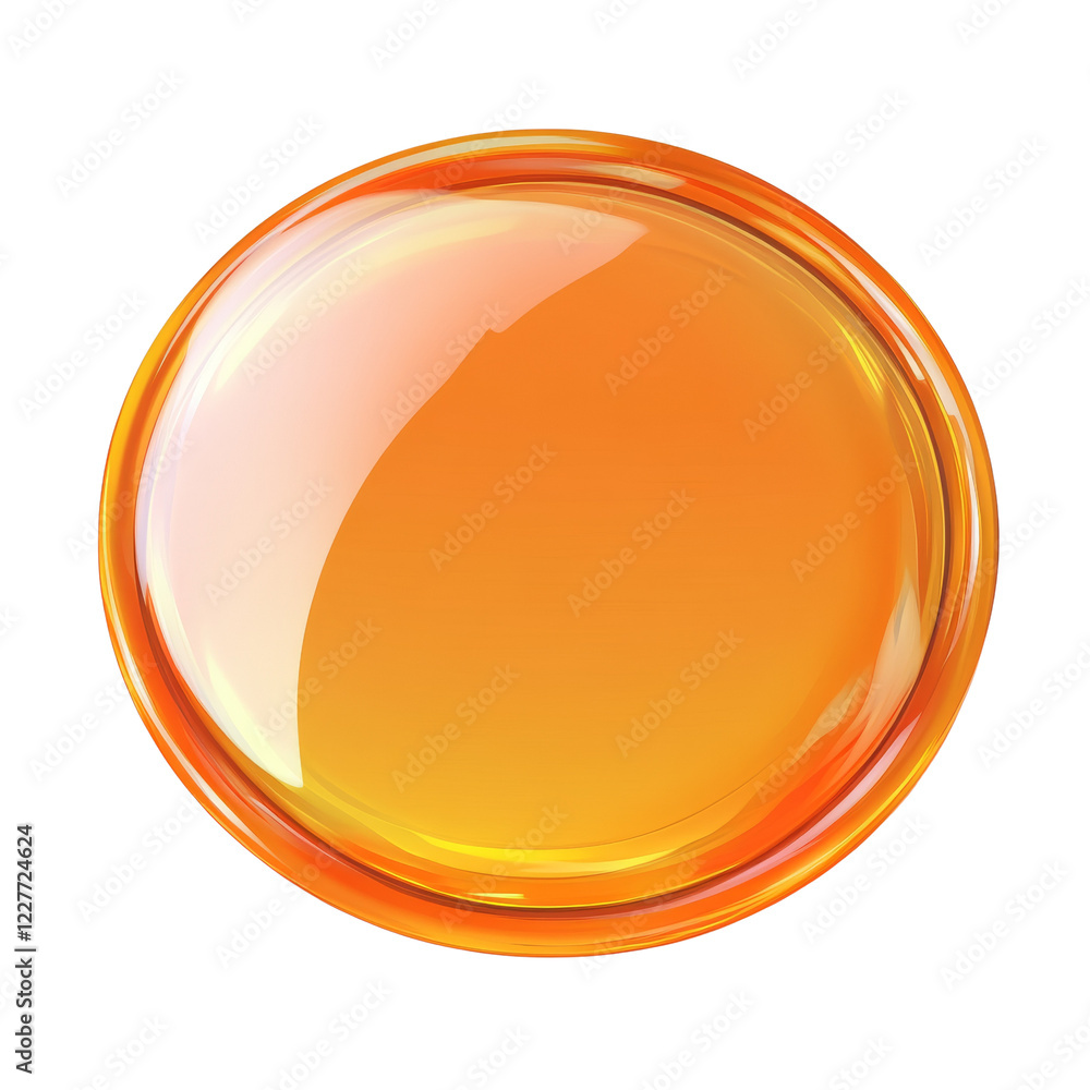 Poster A digitally rendered image showcases a glossy orange circle with a gradient effect and reflective qualities against a black background.