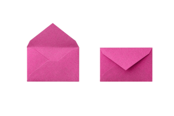 Overhead view of a pink glitter envelope cutout, showing both open and closed states of the back side