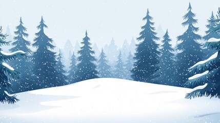 Fototapeta premium Winter pine forest landscape with tall coniferous trees blanketed in snow and a serene clearing ideal for adding text or graphics