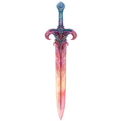 Obraz premium Intricately Designed Sword With Ornate Hilt and Colorful Blade Depicted in Elegant Artistic Style