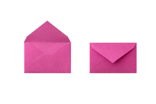 Overhead view of a pink glitter envelope cutout, showing both open and closed states of the back side