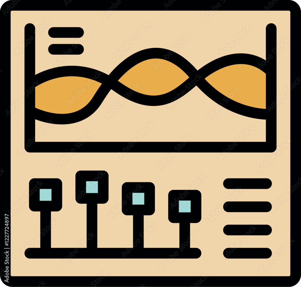 Poster electronic control panel displaying a graph and adjustment knobs, ideal for concepts related to soun