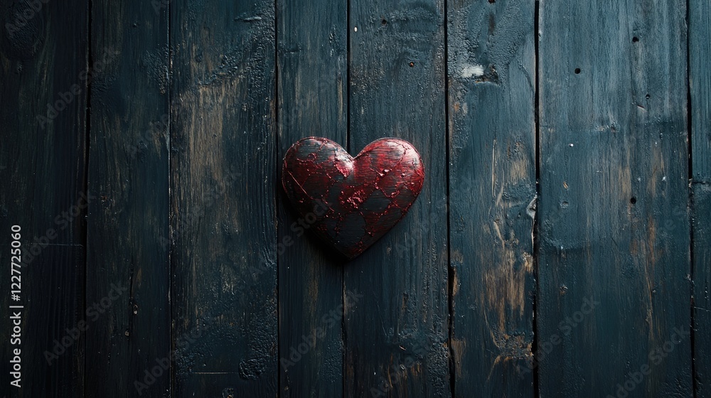 Poster romantic valentine's day backdrop featuring a handcrafted heart on a dark wooden surface symbolizing