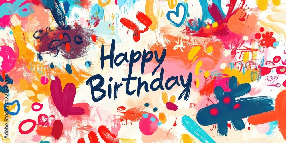 Poster colorful handwritten happy birthday message with abstract background and space for personalized text