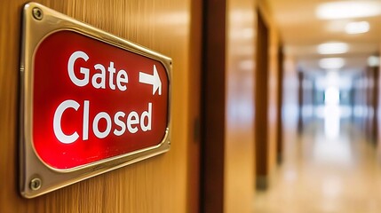 close-up of a "Gate Closed" sign, with a sense of finality and departure. Airport signs, traffic signs, airport symbols 