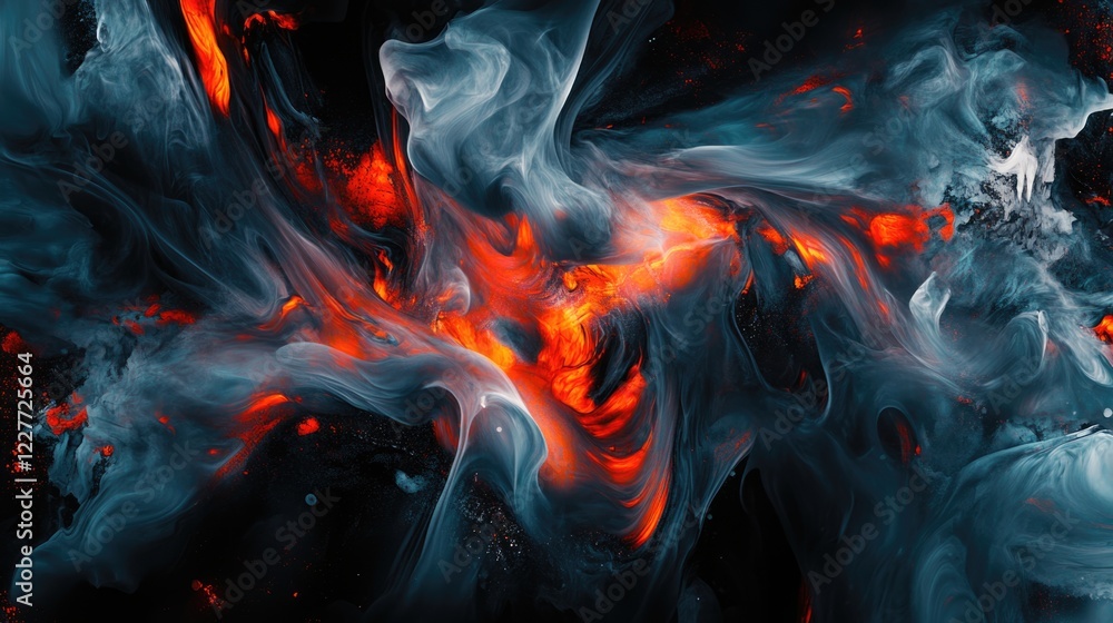 Poster abstract smoke and red flames on dark background dramatic colorful swirls and patterns in an atmosph