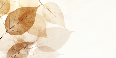 Elegant Transparent Leaves in Soft Earth Tones with Ample Blank Space for Custom Text or Design Elements