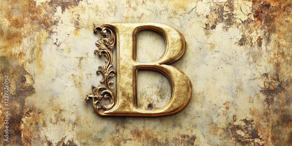 Aufkleber elegant golden letter b with decorative elements on grunge textured background for custom text and d
