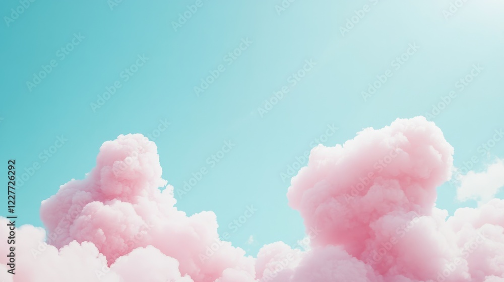 Poster tranquil pink clouds against a clear blue sky with ample copy space for creative design use